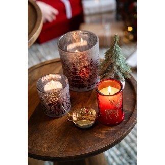 Castiçal de vidro vermelho e cinzento, 10 x 10 x 12,5 cm