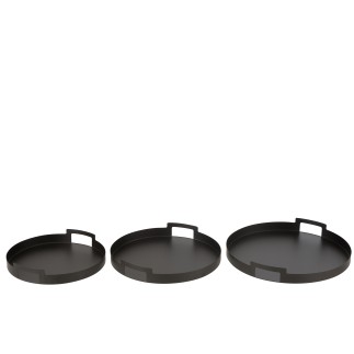 Conjunto de 3 tabuleiros redondos em metal preto 45x45x6,5 cm