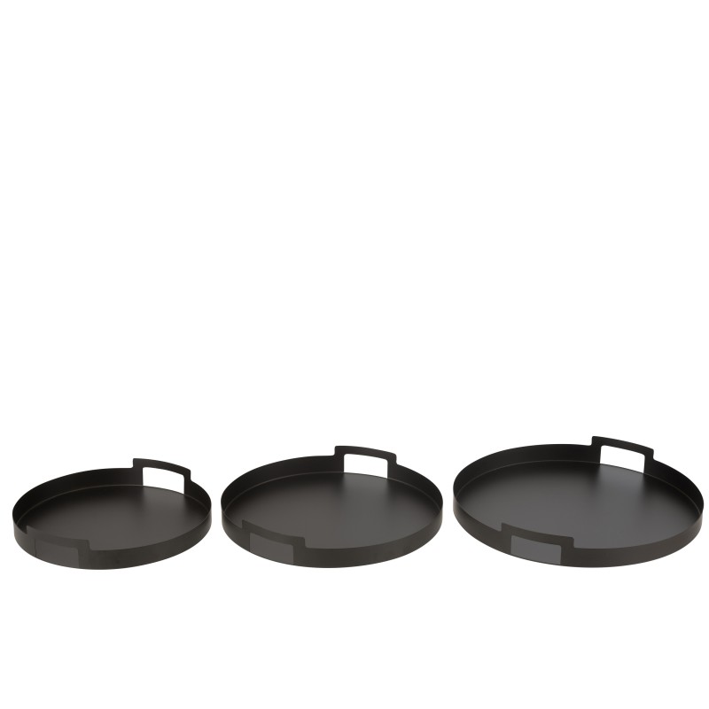 Conjunto de 3 tabuleiros redondos em metal preto 45x45x6,5 cm
