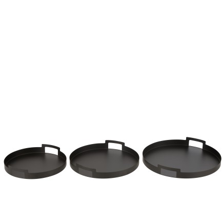 Conjunto de 3 tabuleiros redondos em metal preto 45x45x6,5 cm