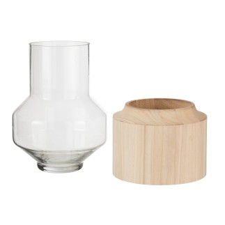 Jarrón de madera clara y vidrio de 31 cm de altura