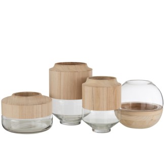 Vaso in legno e vetro trasparente H31cm