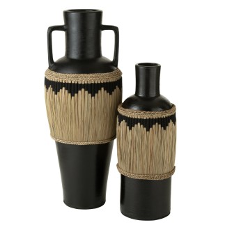 Vaso in ceramica nera con motivi e manici 43x43x100 cm