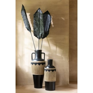 Vaso in ceramica nera con motivi e manici 43x43x100 cm