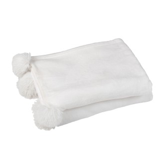 Plaid avec pompons en polyester blanc 170x130cm