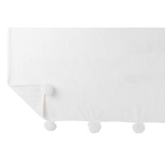 Plaid avec pompons en polyester blanc 170x130cm