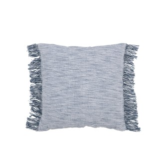 Coussin tissage semi-uni avec franges en coton bleu 45x45x12 cm
