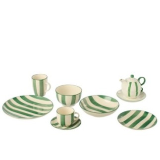 Piattino da dessert in gres verde e bianco, 19,7 x 2,3 cm
