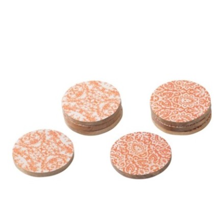Base para copos em madeira laranja e branca, 10x10x5 cm