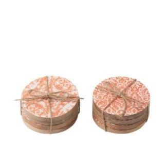 Sottobicchiere in legno arancione e bianco 10x10x5 cm