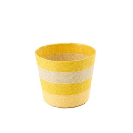 Cache-pot en papier jaune et naturel 17,5x17,5x15 cm