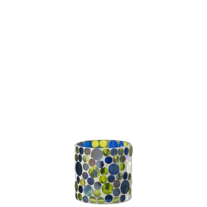 Castiçal de vidro azul e verde, 7,5 x 7,5 x 7,5 cm
