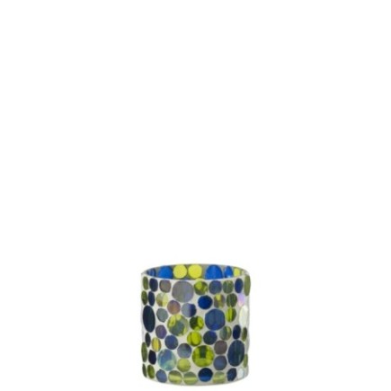 Portacandela in vetro blu e verde 7,5x7,5x7,5 cm