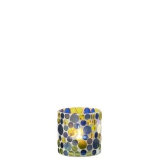 Portacandela in vetro blu e verde 7,5x7,5x7,5 cm