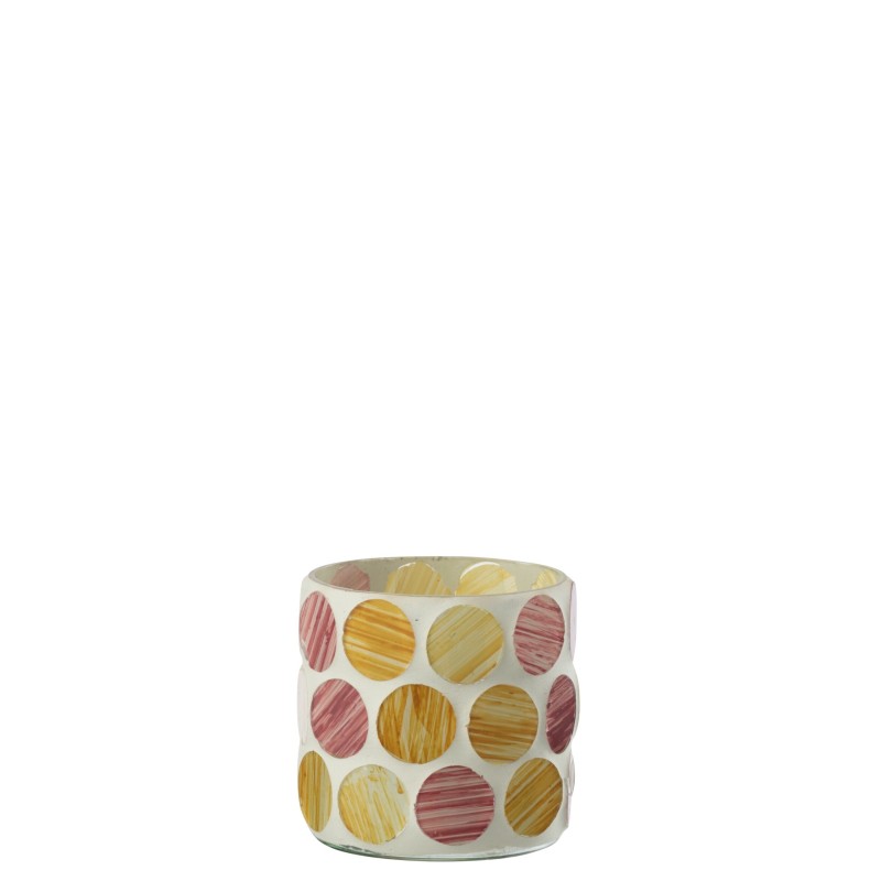 Piccolo portacandele in vetro bianco sporco e fucsia, 7,5x7,5x7,5 cm Piccolo portacandele in vetro bianco sporco e fucsia, 7,5x7,5x7,5 cm