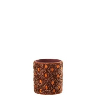 Castiçal de vidro castanho-escuro e castanho-ferrugem, 7,5 x 7,5 x 9 cm