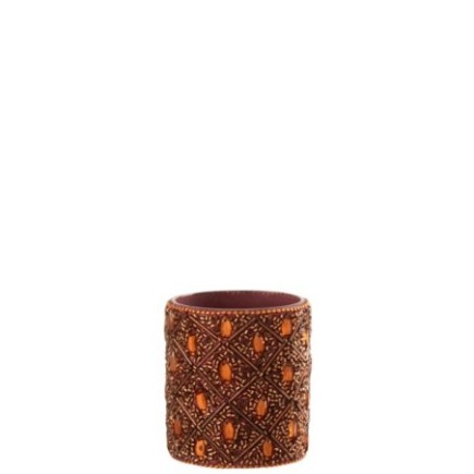Castiçal de vidro castanho-escuro e castanho-ferrugem, 7,5 x 7,5 x 9 cm