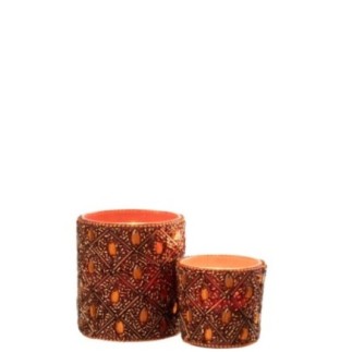 Castiçal de vidro castanho-escuro e castanho-ferrugem, 7,5 x 7,5 x 9 cm