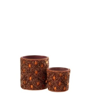 Castiçal de vidro castanho-escuro e castanho-ferrugem, 7,5 x 7,5 x 9 cm