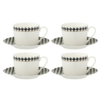 Conjunto de 4 chávenas de porcelana a preto e branco, 9x15x7,3 cm