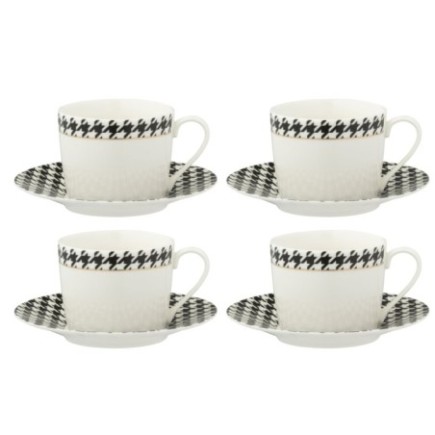 Conjunto de 4 chávenas de porcelana a preto e branco, 9x15x7,3 cm