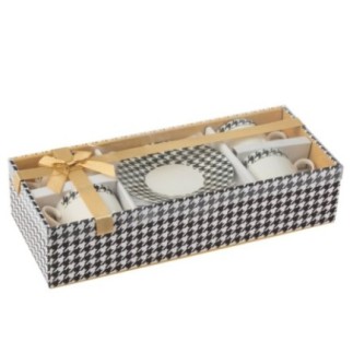 Set di 4 tazze in porcellana bianca e nera, 9x15x7,3 cm