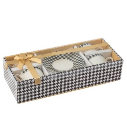 Set di 4 tazze in porcellana bianca e nera, 9x15x7,3 cm