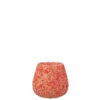 Castiçal de vidro laranja, com 11x11x11 cm