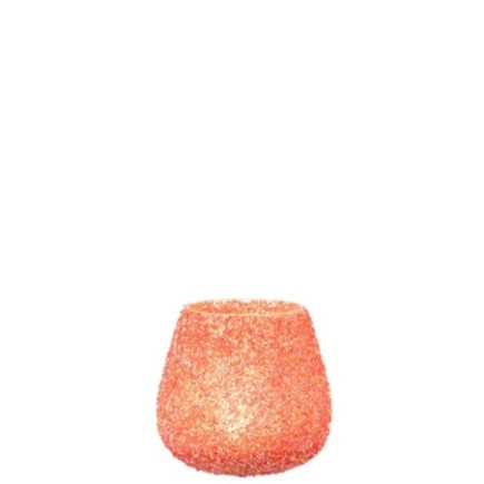 Castiçal de vidro laranja, com 11x11x11 cm