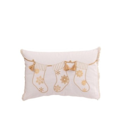 Meia de Natal em algodão branco e dourado, 45x30x15 cm