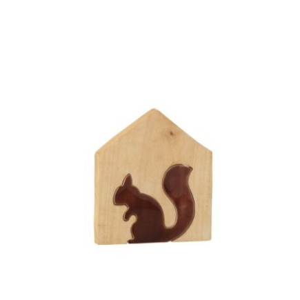 Écureuil en bois naturel et marron 19x22x2,5 cm