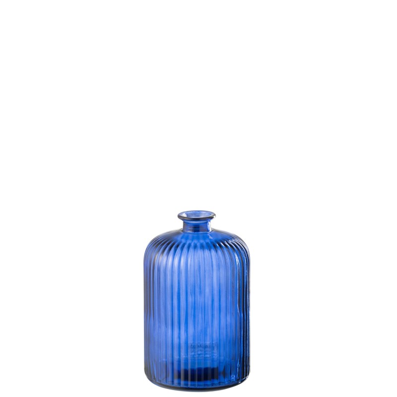 Jarrón-botella de cristal azul, 14,5 x 23 x 14,5 cm