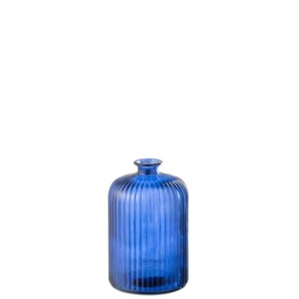 Jarrón-botella de cristal azul, 14,5 x 23 x 14,5 cm