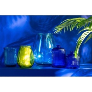 Jarrón-botella de cristal azul, 14,5 x 23 x 14,5 cm