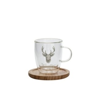 Tazza da caffè e piattino in vetro bianco 10,5x18,5x10,5 cm