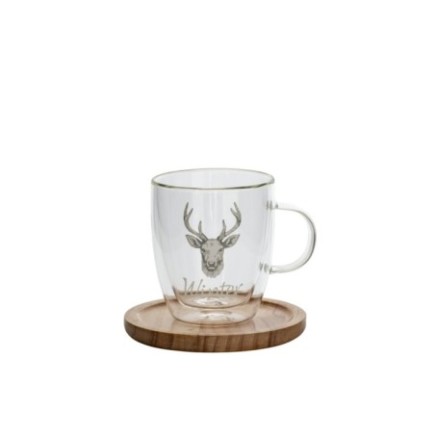 Tazza da caffè e piattino in vetro bianco 10,5x18,5x10,5 cm