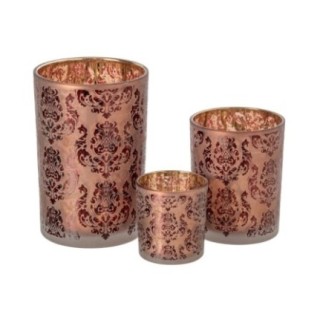 Photophore en verre bordeaux et rouge 12x12x18 cm