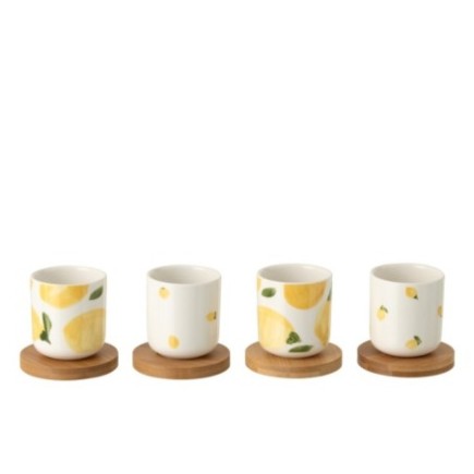 Tazas de cerámica blanca y amarilla, 6,4 x 5,7 cm
