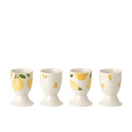Coquetiers en céramique blanc et jaune 5x7x5 cm