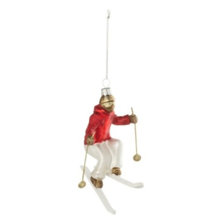Appendiabiti a forma di sciatore in vetro bianco e rosso, 11x9x11,5 cm