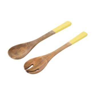 Posate da insalata in legno di mango giallo 33x7x2 cm