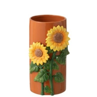 Vaso de cerâmica amarelo e castanho, 16,5 x 29,5 x 16,5 cm