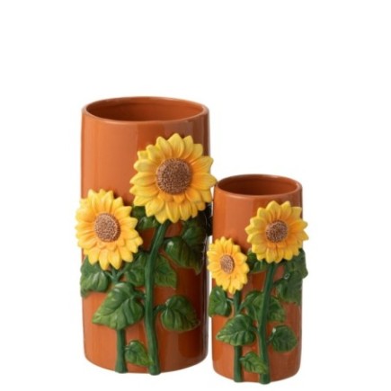 Vaso in ceramica giallo e marrone 16,5x29,5x16,5 cm