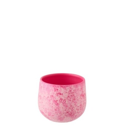 Vaso em cerâmica rosa e branca, 16x16x14 cm