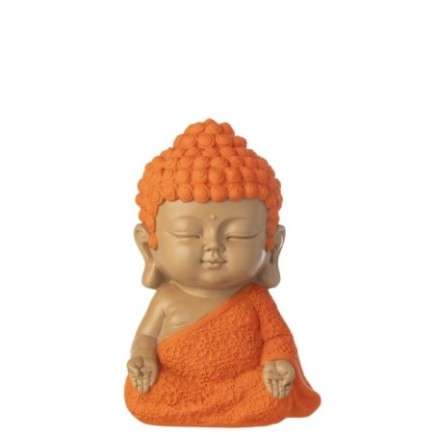 Monge zen em poliresina laranja, 20 x 16,5 x 19,5 cm
