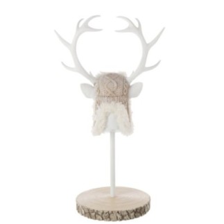 Cerf en fourrure vert et écru 28x20,5x52,5 cm
