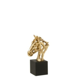 Cavalo em poliresina dourada e preta, 16 x 9,5 x 26,5 cm