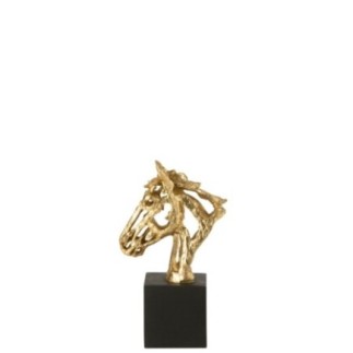 Cavallo in poliresina dorata e nera, 16x9,5x26,5 cm