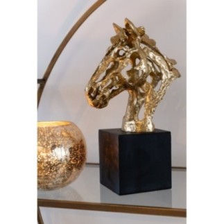 Cavalo em poliresina dourada e preta, 16 x 9,5 x 26,5 cm