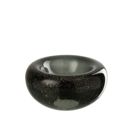 Taça decorativa de vidro preto, 26x26x13 cm